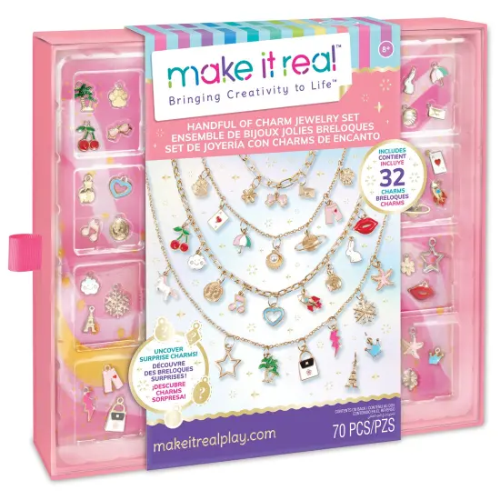 Make It Real: Handful of Charm - 70 pc DIY Jewelry Set, 4 Chain Lengths, Design & Create, Charm Necklace & Bracelet Craft Kit, Girls & Kids Age 8+ {1}