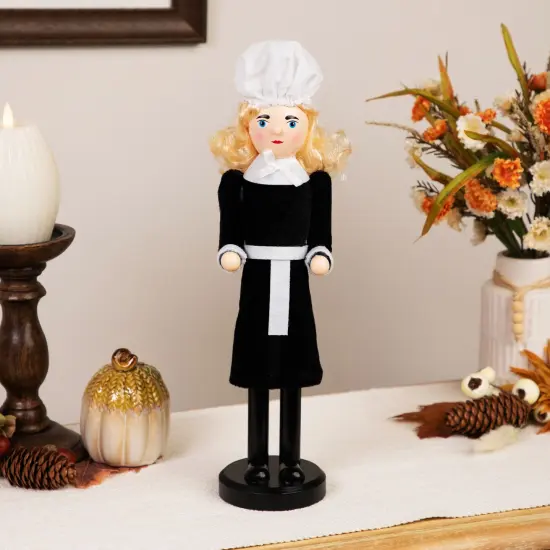 Northlight Pilgrim Woman Thanksgiving Fall Harvest Wooden Nutcracker Decoration - 14" White {1}