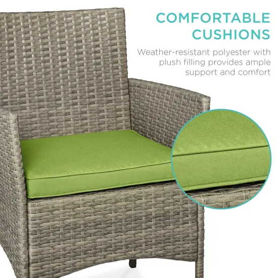 Best Choice Products 3-Piece Outdoor Wicker Conversation Patio Bistro Set, w/ 2 Chairs, Table Taupe/Pistachio {4}