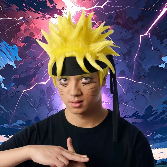 Anime Ninja Adult Yellow Costume Wig {4}