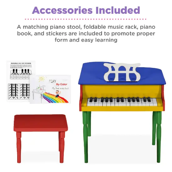 Best Choice Products Kids Classic 30-Key Mini Piano w/ Lid, Bench, Folding Music Rack, Song Book, Stickers Multi-Color {5}