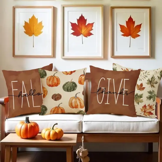 Fall Brown Pumpkin Pillow Covers {2}