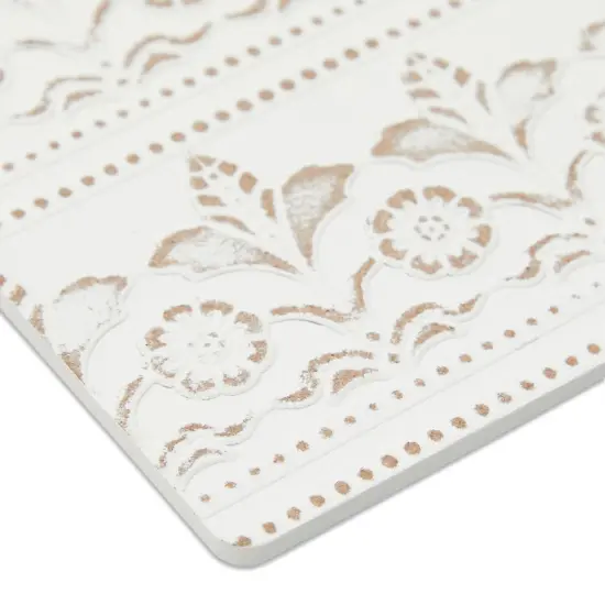 Set of 6 White Wooden Coasters with Holder for Drinks, Coffee Table, and Floral Farmhouse Decor (3.8 Inches) Brown {5}