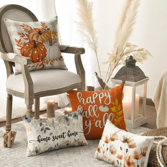Fall Thanks Pumpkin Leaves Throw Pillow Covers {4}