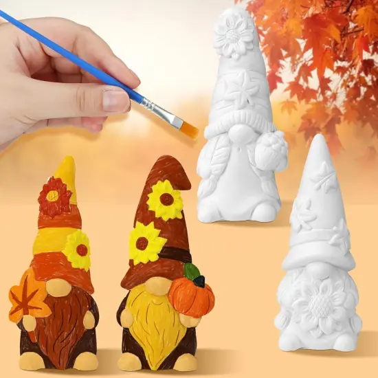 4 Pcs Fall Gnome Ceramic to Paint Kit 5 Inch Ready to Paint Your Own Ceramic Gnome Statues {4}