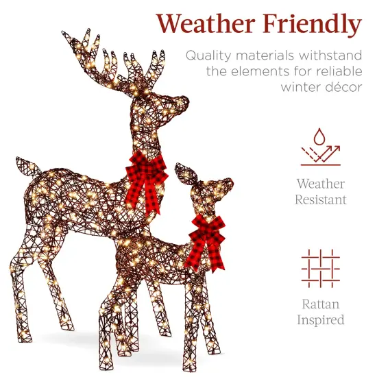 Best Choice Products 6.5ft 3-Piece Lighted Christmas Deer Set Outdoor Yard Decoration with 385 LED Lights, Stakes Rattan {5}