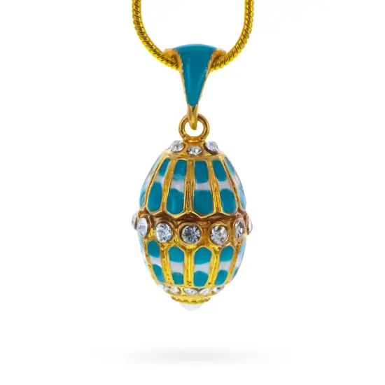 Aquamarine Enamel Royal Egg Pendant Necklace {1}