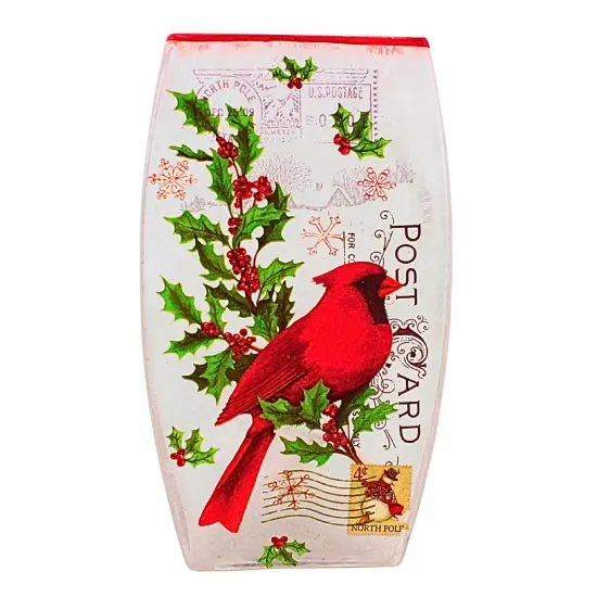 Stony Creek 7.75 In Vintage Postcard Med Vase Christmas Lighted Glass Accent , Christmas Decor Pre-Lit Electric Christmas CARDINAL {3}