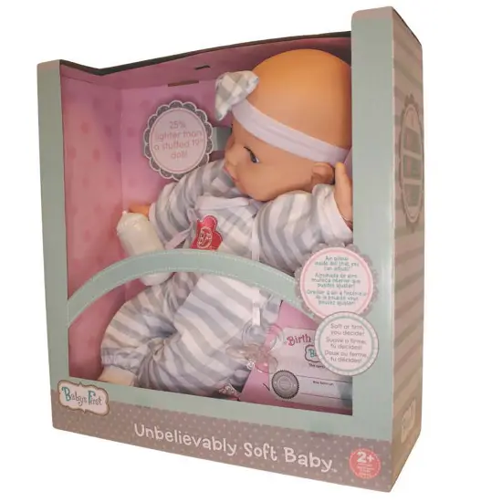 Goldberger Baby's First 19" Unbelievably Soft Baby Doll in Grey Stripes {5}