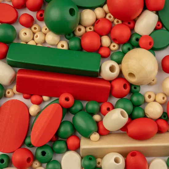 John Bead Craft Wood Beads with Elastic Nylon Cord, 90g Green& Red &Natural {4}