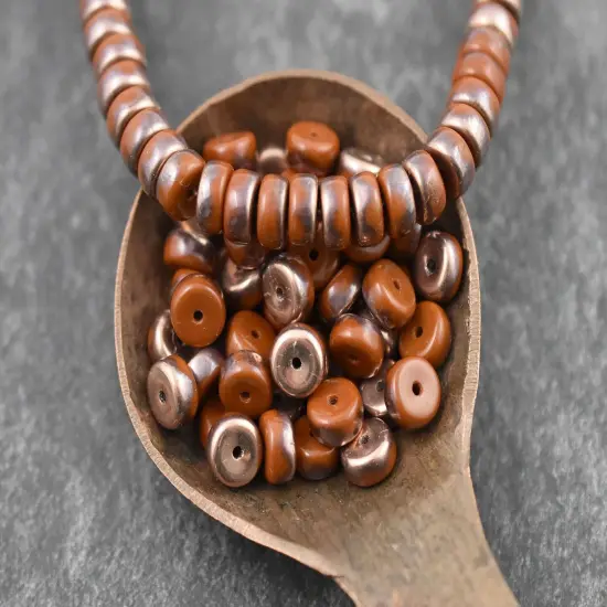 *50* 6x3mm Copper Washed Alloy Orange Heishi Rondelle Beads {3}