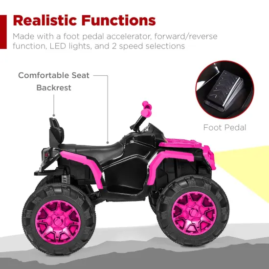 Best Choice Products 12V Kids Ride-On ATV Quad w/ Bluetooth, 3.7mph Max, Treaded Tires, LED Lights, Radio Hot Pink {5}