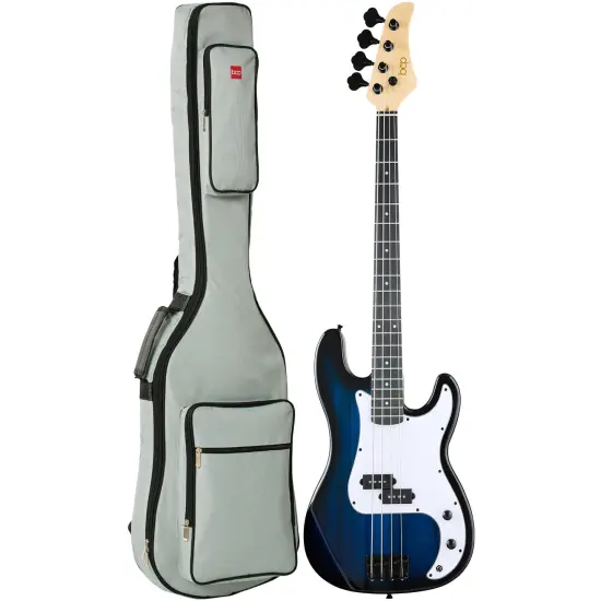 Best Choice Products Full Size Beginner 4-String Electric Guitar Bass Guitar w/ Padded Case Hollywood Blue/White {1}