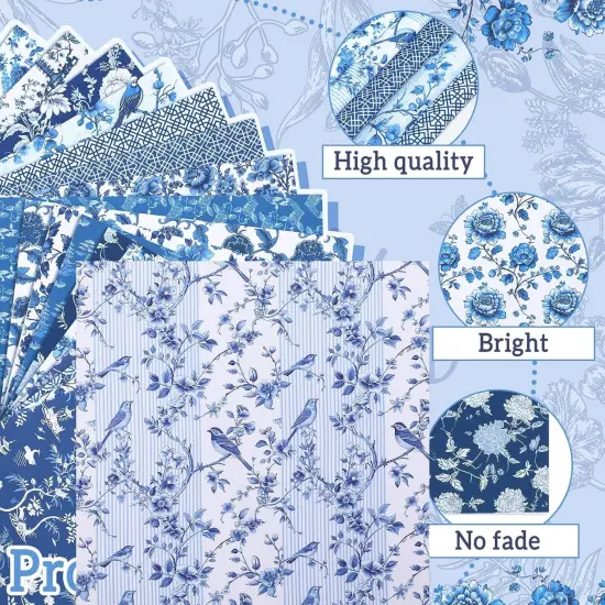 60 Pcs 10 x 10 Inch Blue and White Quilting Precut Fabric Squares {5}