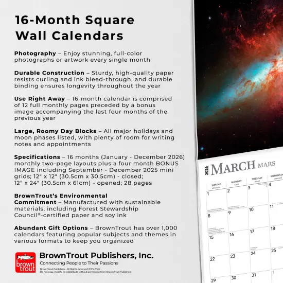Astronomy | 2026 12 x 24 Inch (Hanging) Monthly Square Wall Calendar | English/French Bilingual {6}