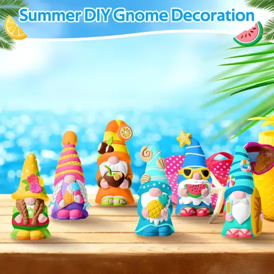 6 Pcs Summer Ceramics to Paint Ready to Paint Your Own Gnome Statues 5.12 Beach Theme Paintable Figurines DIY {3}