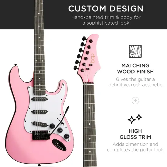 Best Choice Products 39in Full Size Beginner Electric Guitar Kit with Case, Strap, Amp, Whammy Bar Pink {6}