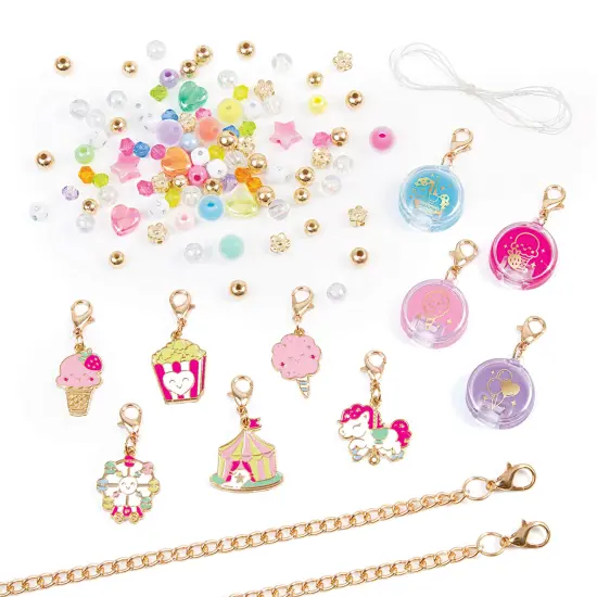 Make It Real: Sweet Spin Carnival Lip Gloss Bracelets - 104pc, DIY Jewelry Craft Kit, Design 5 Charm Chain Bracelets, Strawberry-Scented Gloss, Kid 8+ {4}