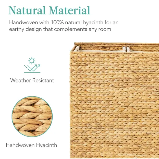 Best Choice Products Large Natural Water Hyacinth Double Laundry Hamper Basket w/ 2 Liner Bags, Handles {5}