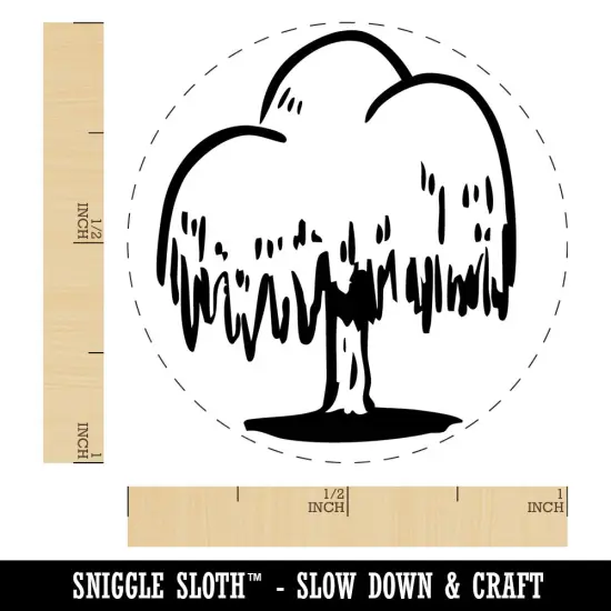 Hand Drawn Weeping Willow Droopy Tree Self-Inking Rubber Stamp Crafting Planner Lime Green {1}
