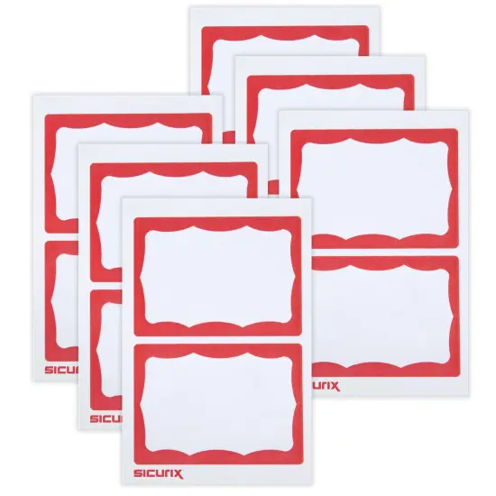Adhesive Badges, Red Border, 100 Per Pack, 6 Packs {1}