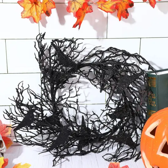 14 Inches Black Halloween Wreath {3}