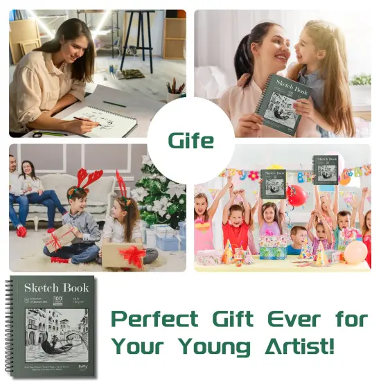 9 x 12 Sketchbook, 68lb/100gsm Sketch Pad 100 Sheets Spiral Bound Acid Free Drawing Paper with Hard Cover Art Paper for Drawing and Painting for Graphite Pencil, Charcoal, Pastels, for Kids & Adults {5}