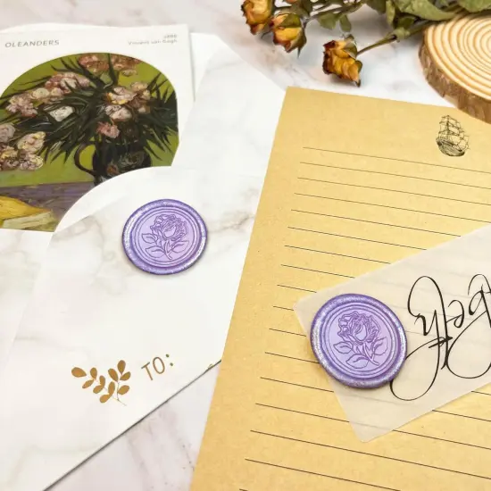 25Pcs Wax Seal Stickers Handmade Envelope Seals Self Adhesive Wax Stickers for Wedding Party Invitations, Envelope, Gift Wrap, Christmas(Rose Style, Lilac Purple Wax) {3}