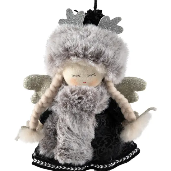 Northlight Plush Winter Angel Girl Hanging Christmas Ornament - 8.5" - Gray and Black {6}