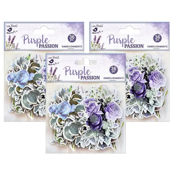 Pack of 3 - Little Birdie Ephemera Embellishment 36/Pkg-Purple Passion {1}