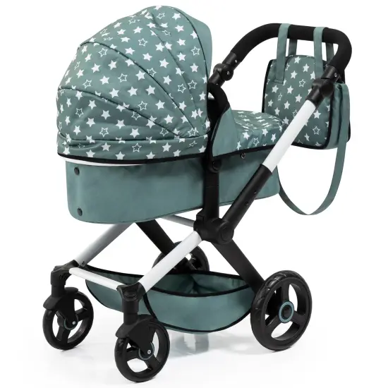 Bayer: Pram Xeo: Stars Green & White - Matching Handbag, Adjustable Handle, Dolls Up to 20", Ages 3+ | Baby Dolls | Dress Up {3}