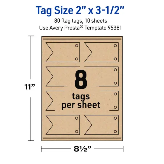 Avery Printable Banner Rectangle Flag Tags, Sure Feed Technology, 2" x 3-1/2", Matte Kraft Brown Cardstock, Print-to-The-Edge, Laser/Inkjet Printable, 80 Total {11}