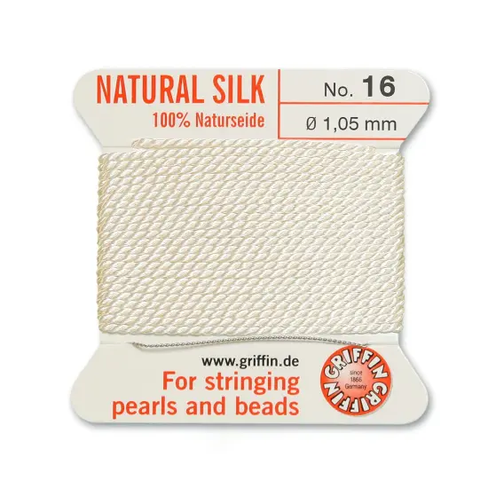 Size 16 Griffin Bead Cord 100% Natural Silk White {2}