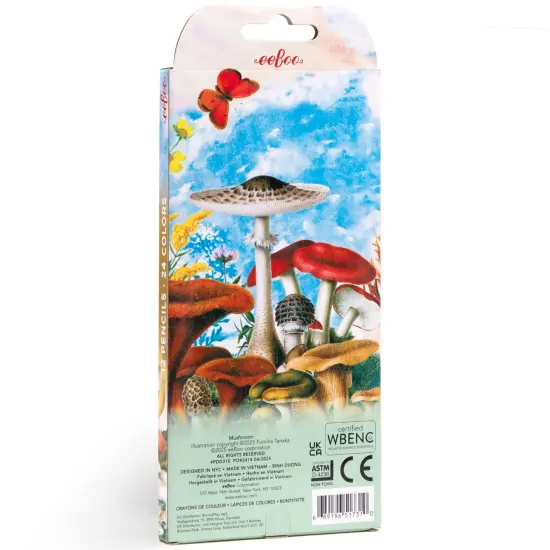 eeBoo: Double-Sided Color Pencils &ndash; Mushroom - 12pc Set, 24 Vibrant Metallic & Fluorescent Shades, Silver Foil Barrels, Kids Art & Drawing Supplies {4}