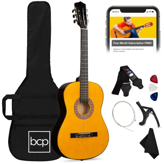 Best Choice Products 38in Beginner Acoustic Guitar Starter Kit w/ Gig Bag, Strap, Strings Natural {1}
