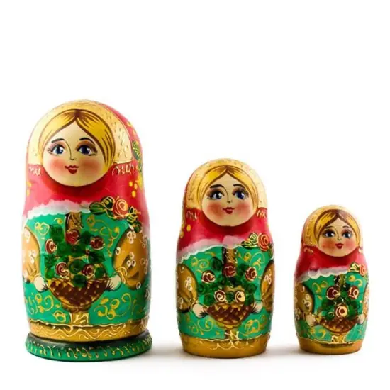 5 Girls with Basket Flowers Nesting Dolls6.5 Inches {4}