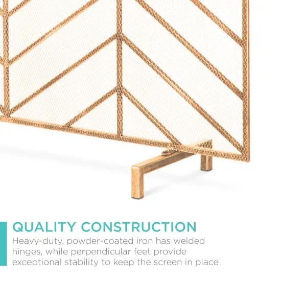 Best Choice Products 38x31in Single Panel Handcrafted Iron Chevron Fireplace Screen w/ Distressed Finish Gold {4}