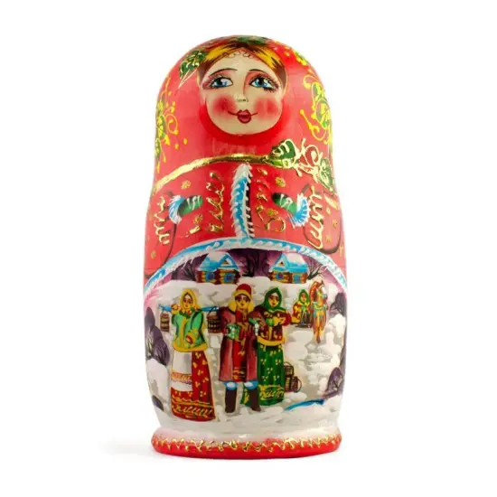Set of 5 Winter NightWooden Nesting Dolls 6.5 Inches {3}
