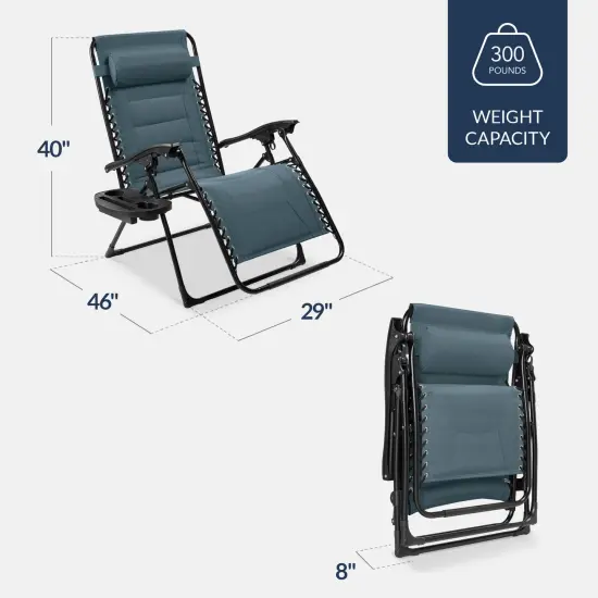 Best Choice Products Oversized Padded Zero Gravity Chair, Folding Outdoor Patio Recliner w/ Side Tray Slate Blue {2}