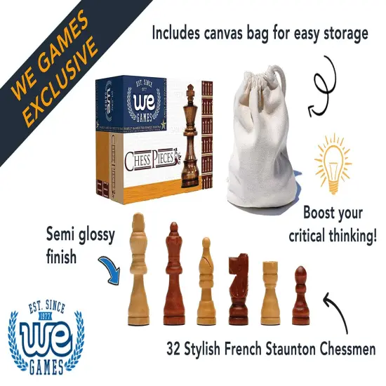 WE Games French Staunton Wood Chess Pieces with 2.5 inch King {4}