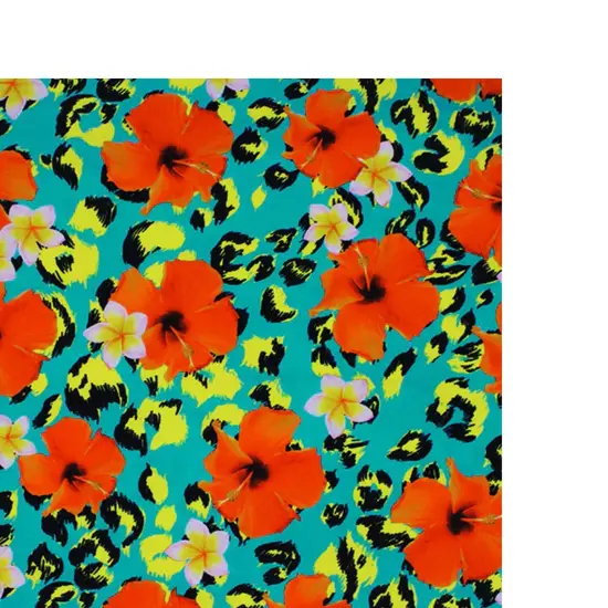 Leopard Hibiscus Printed Spandex Fabric Multicolor {5}