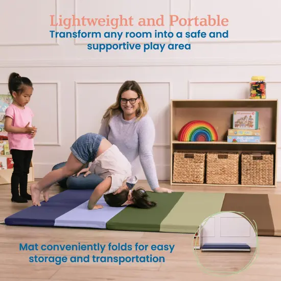 6-Section Rainbow Runway Activity Mat, Folding Playmat Earthtone {4}