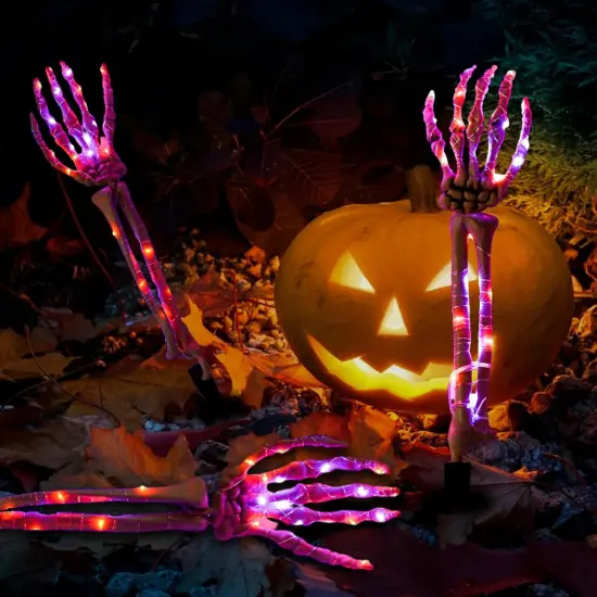 4 PCS Halloween Decoration, Lighted Skeleton Arm Stake {4}
