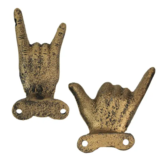 Set of 6 Cast Iron Hand Gesture Hooks Vintage Finish Hangers {3}