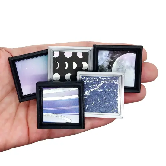 Galaxy Wall Art for Dollhouses, 8 pc, Celestial Decor 1:12 Scale, Purple Black & Silver, Adorabilities {2}