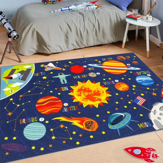 KC Cubs: Educational Rug: Solar System Map - 5x7' Playmat - Interactive Outer Space Play, Activity Area Carpet, Bedroom-Classroom, Baby-Toddler-Kids {4}