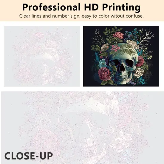 Skull Paint by Numbers, Beautiful Flowers Paint by Numbers, Skull with Flowers Painting Kit with Brushes and Pigment, DIY Oil Painting Kit for Wall Decor, 16x20 Inch {2}