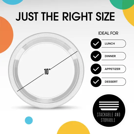 Party Solids Plastic Plates For Party Disposable Plates Heavy Duty Supplies 100 Pcs Plastic Dinnerware Sets Heavy Duty 350 GSM Disposable Dinnerware Set by Exquisite {3}