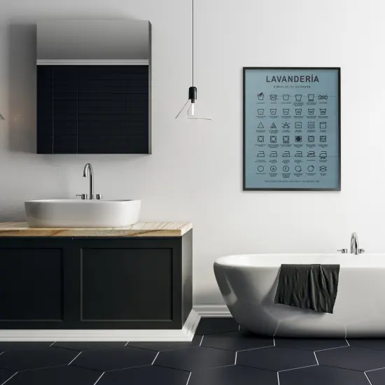 Stupell Industries Gu&iacute;a de Lavado de Ropa, Azul Framed Giclee Art Black Framed {2}