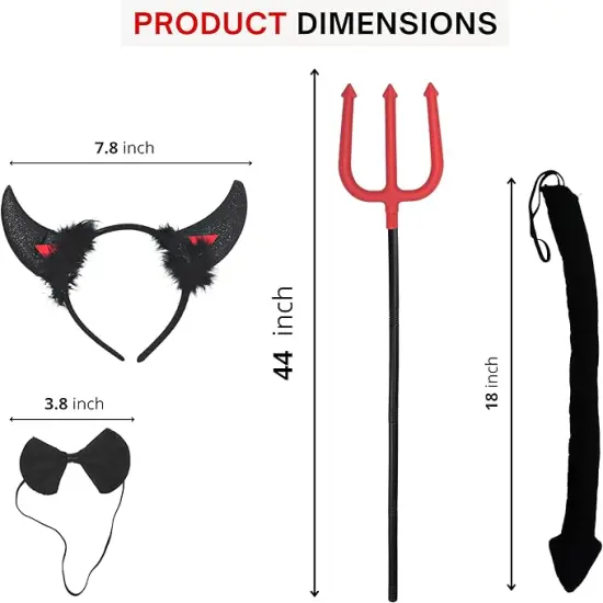 4E's Novelty 4 Pcs Black Devil Costume Set &ndash; Horns Headband, Tail, Pitchfork & Bowtie Accessories for Adults, Kids, Men & Women &ndash; Halloween Demon Costume Kit, Cosplay & Dress-Up Party Props {3}
